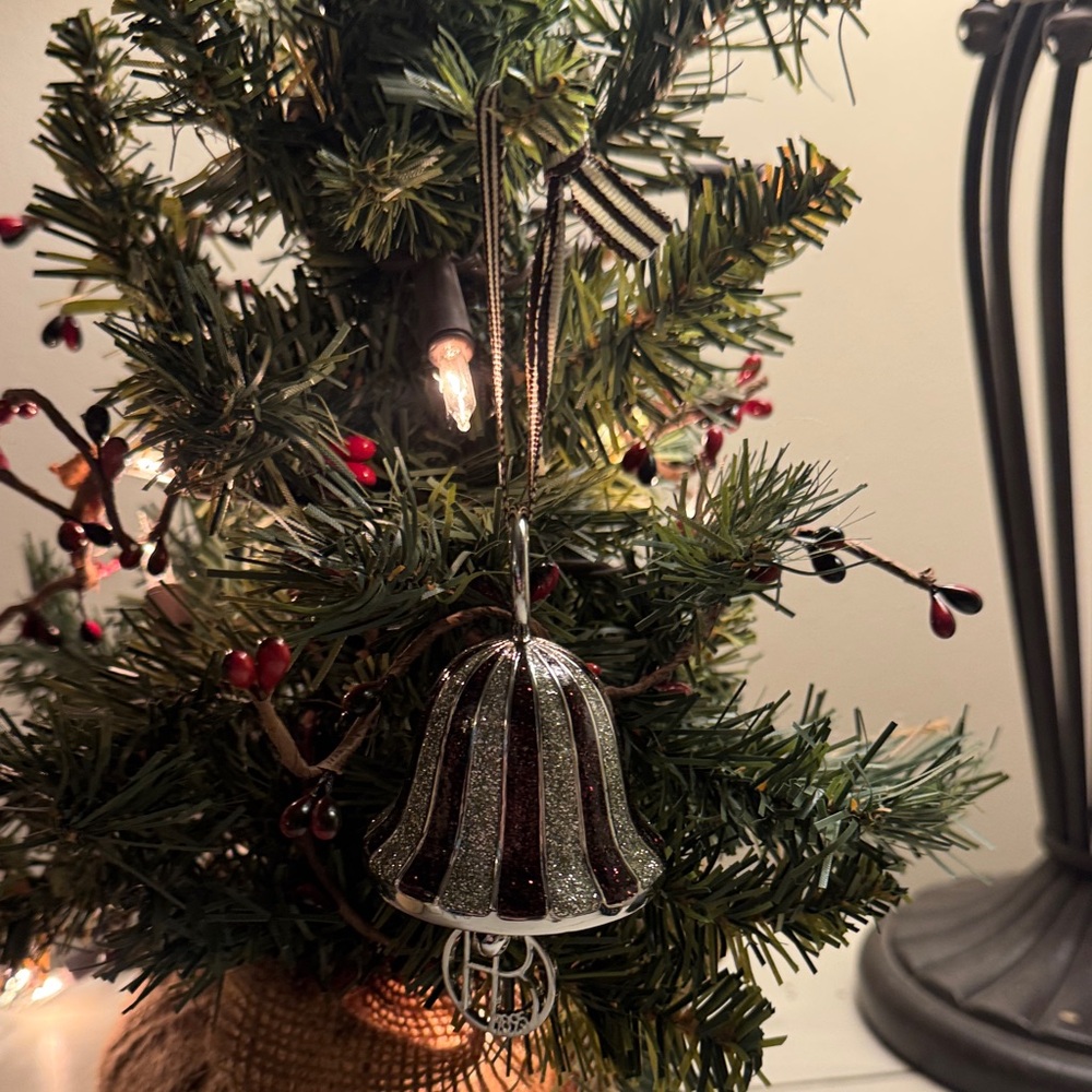 Henri Bendel Striped Silver and Black Bell Ornament